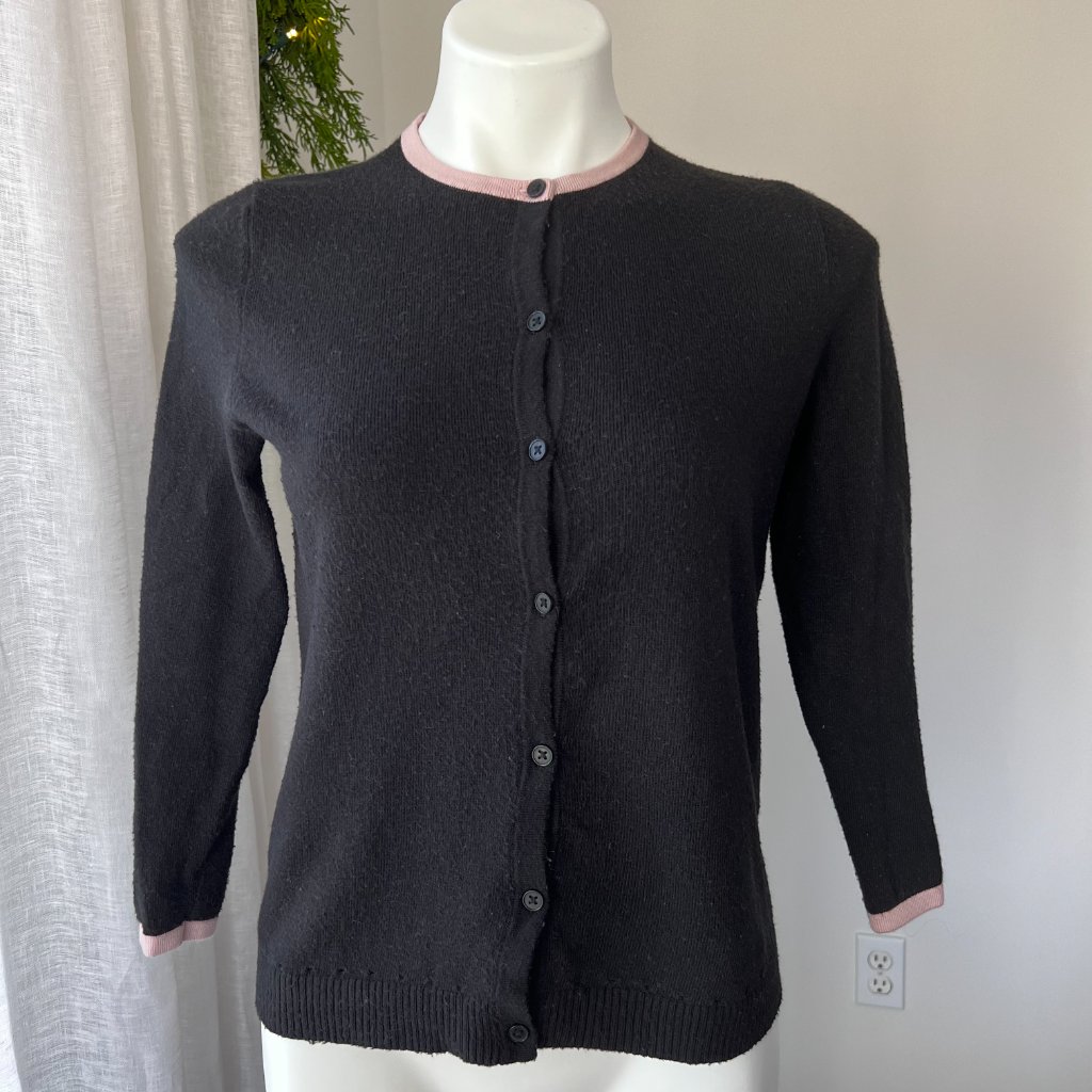 Anthropologie Moth Black And Pink Merino Wool Cardigan